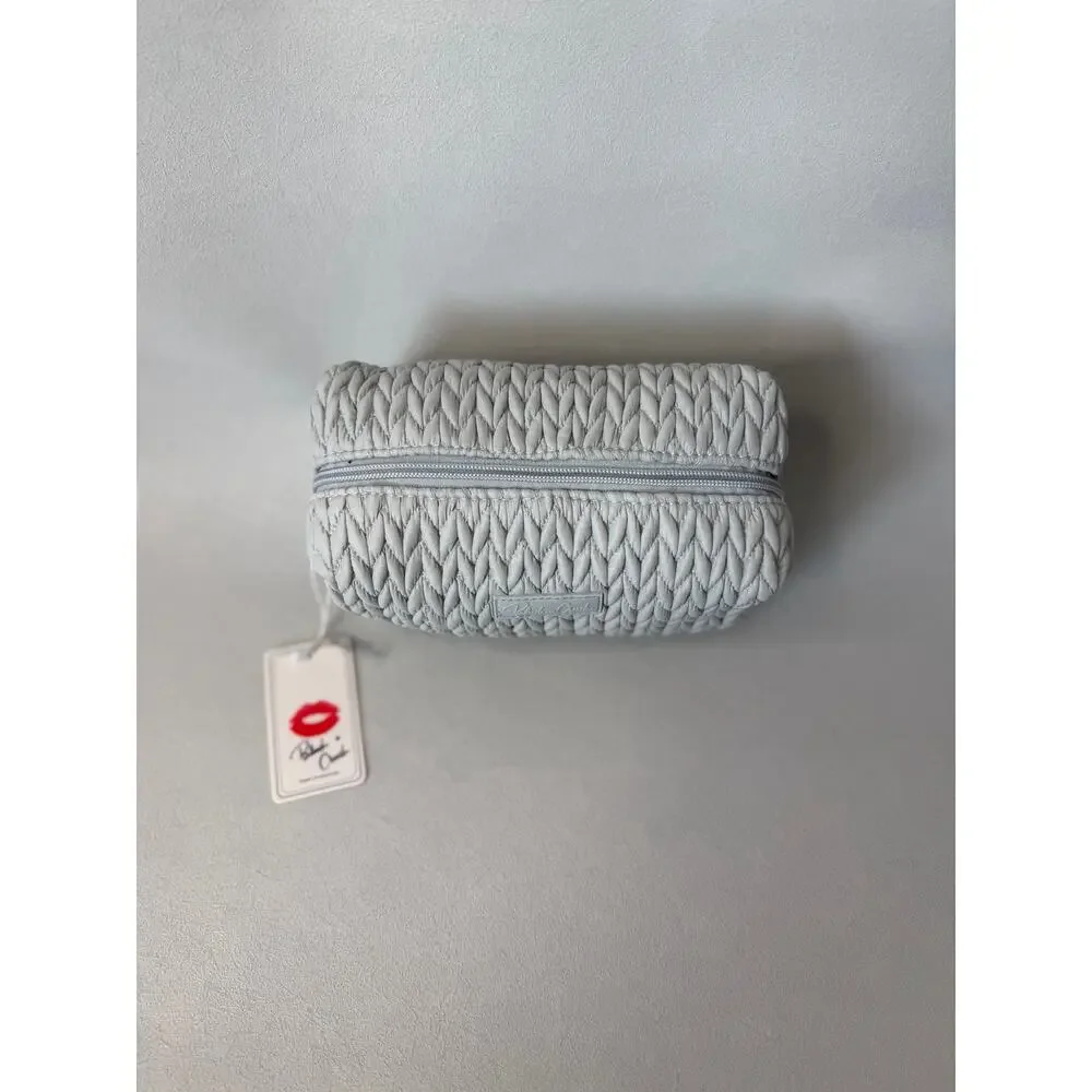 Blush & Crush Chevron-Quilted Puffer Cosmetic Bag in Light Blue/Gray NWT